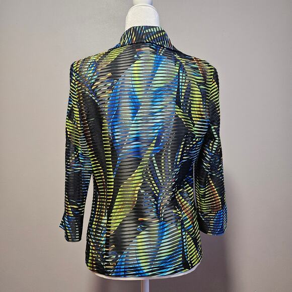 Joseph Ribkoff Blazer Size 8 Tropical Palm Print Sheer Art to Wear Career Jacket - Picture 5 of 15